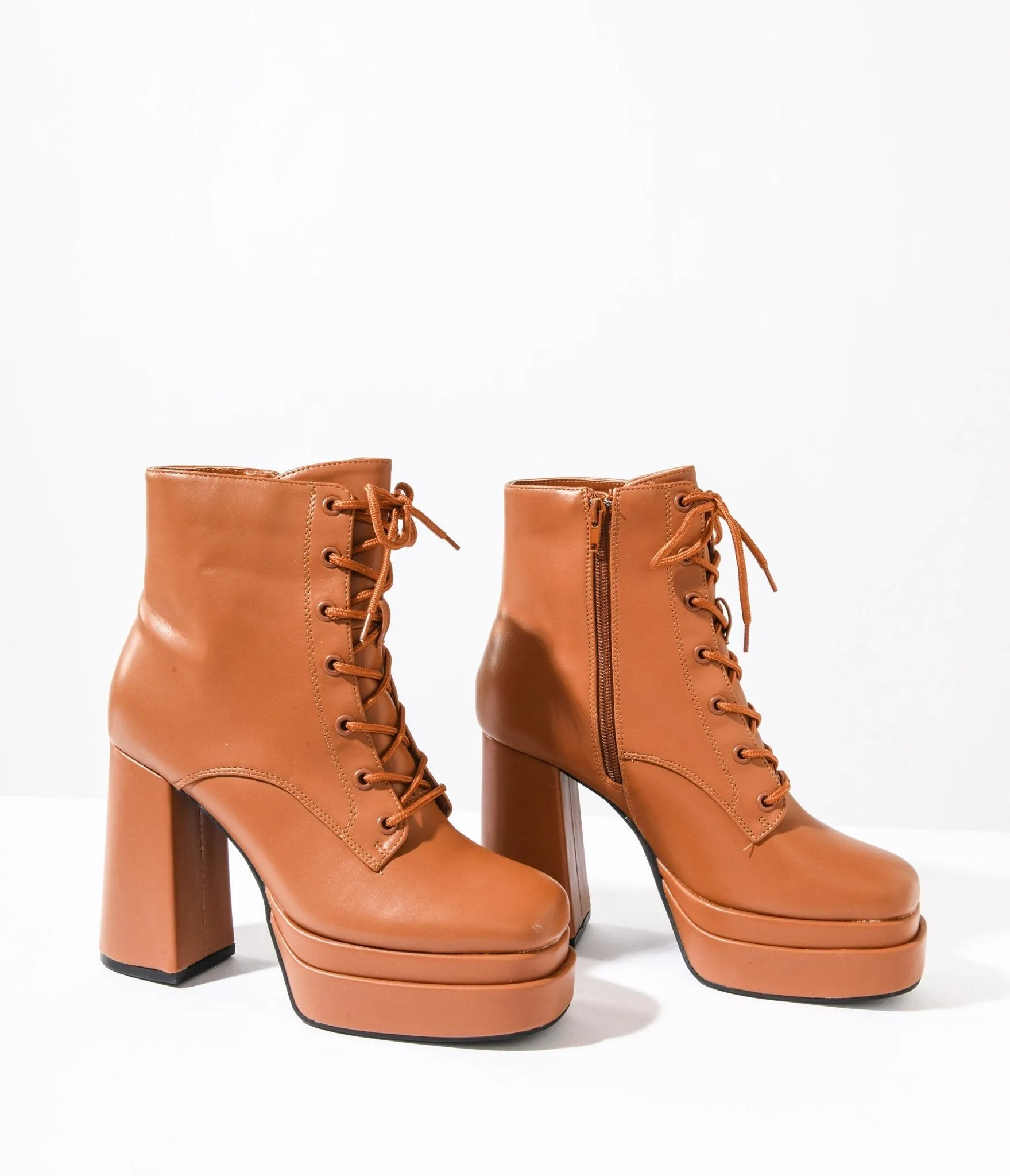 Camel Brown Lace Up Platform Booties sold by Unique Vintage product image thumbnail 3