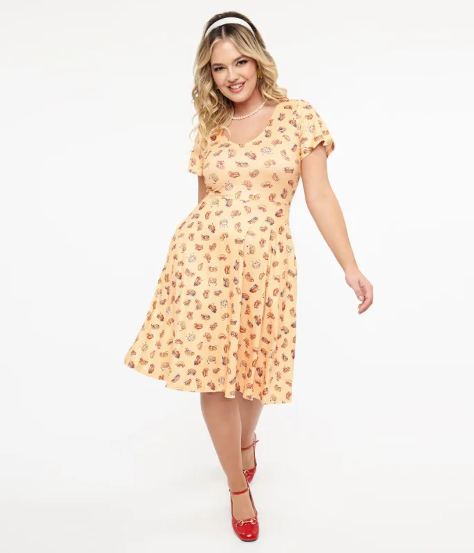 Dolly & Dotty 1950s Orange Apple Pie Print Fit & Flare Dress sold by Unique Vintage