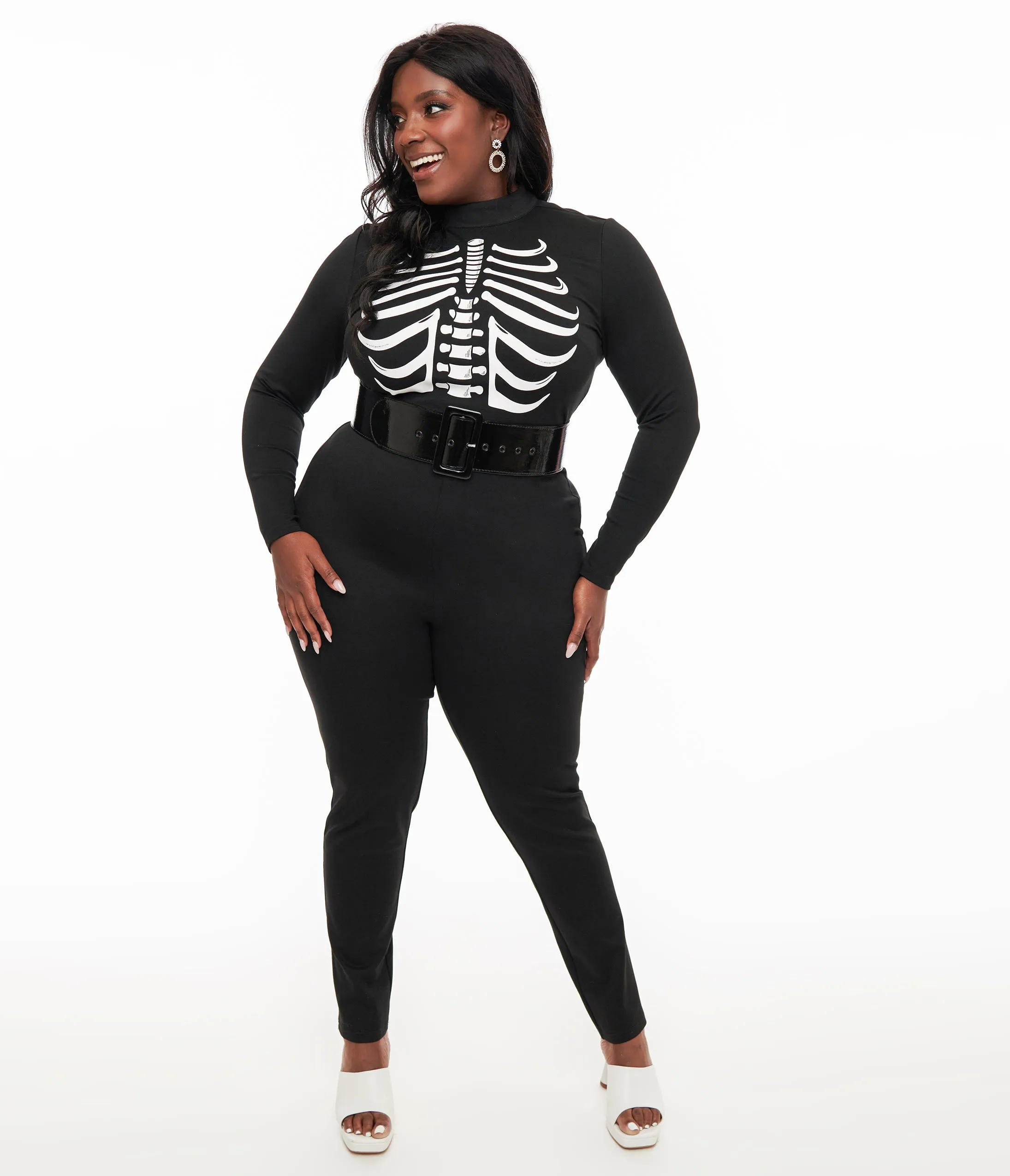 Smak Parlour Plus Size 1960s Black & White Skeleton Glow in the Dark Jumpsuit sold by Unique Vintage product image thumbnail 3