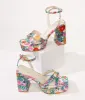 1970s White Floral Lexico Platform Sandals sold by Unique Vintage