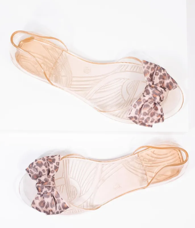 Champagne Jelly & Leopard Bow Peep Toe Selena Flats made by Unique Vintage