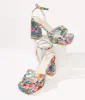 1970s White Floral Lexico Platform Sandals sold by Unique Vintage