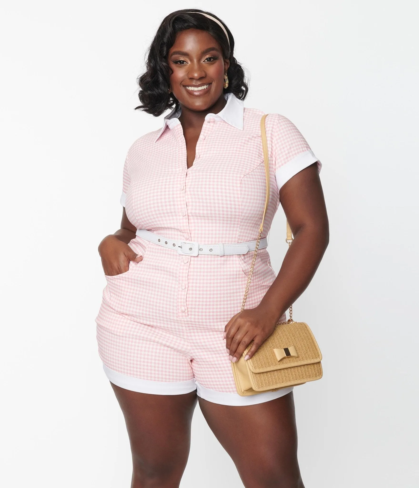 Unique Vintage Plus Size Pink & White Gingham Patsy Romper sold by Unique Vintage product image thumbnail 4