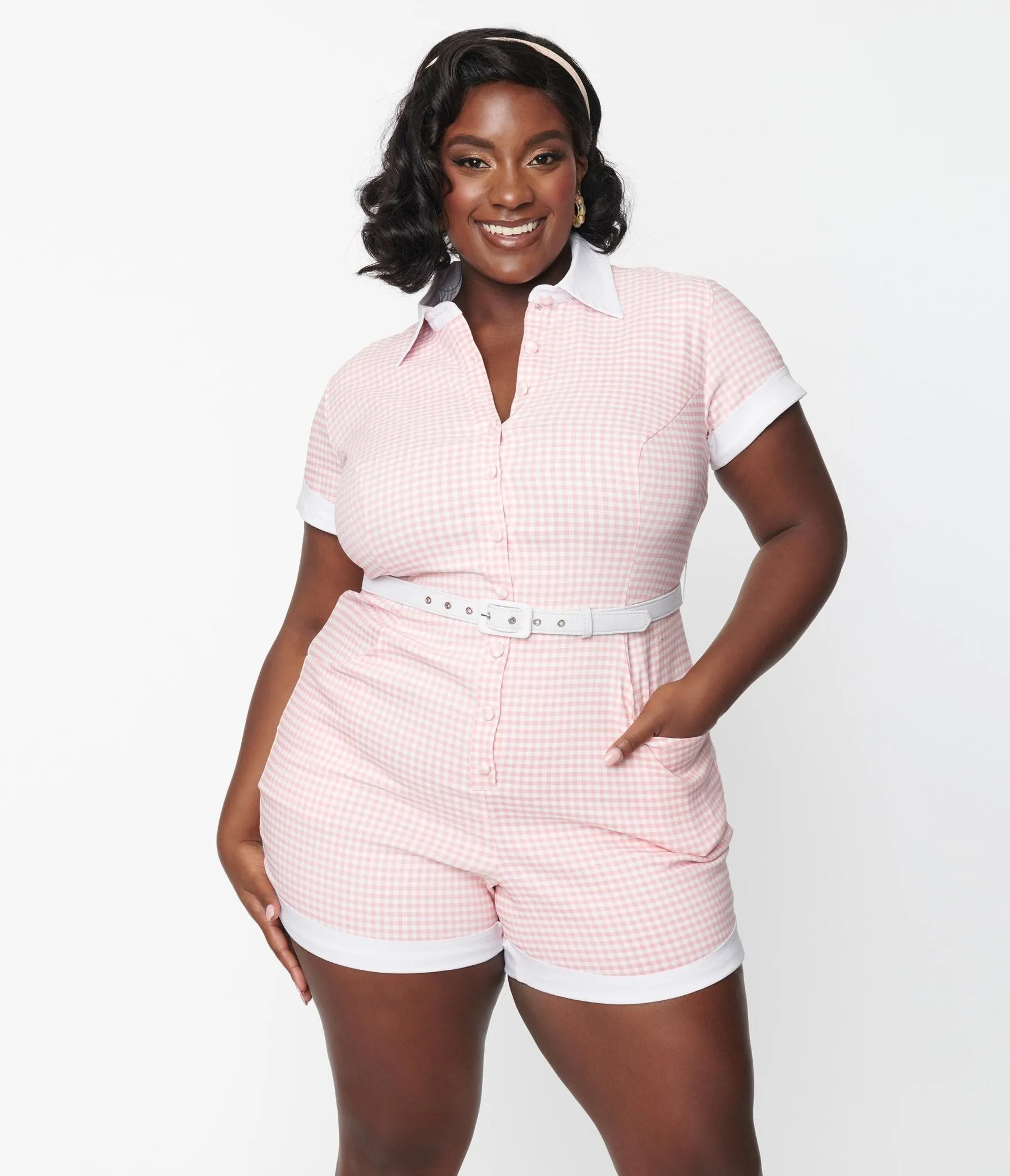 Unique Vintage Plus Size Pink & White Gingham Patsy Romper sold by Unique Vintage product image thumbnail 5