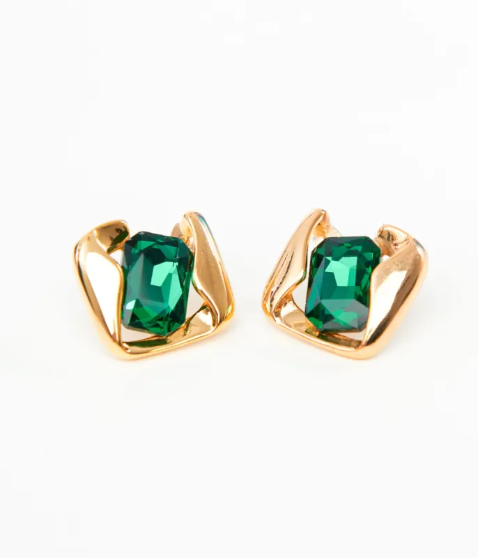1920s Emerald & Gold Earrings sold by Unique Vintage