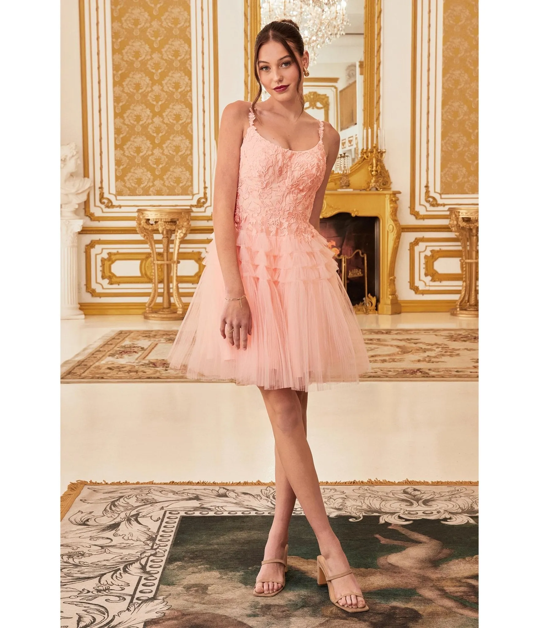 Cinderella Divine Blush Floral Applique & Tiered Tulle Cocktail Dress sold by Unique Vintage