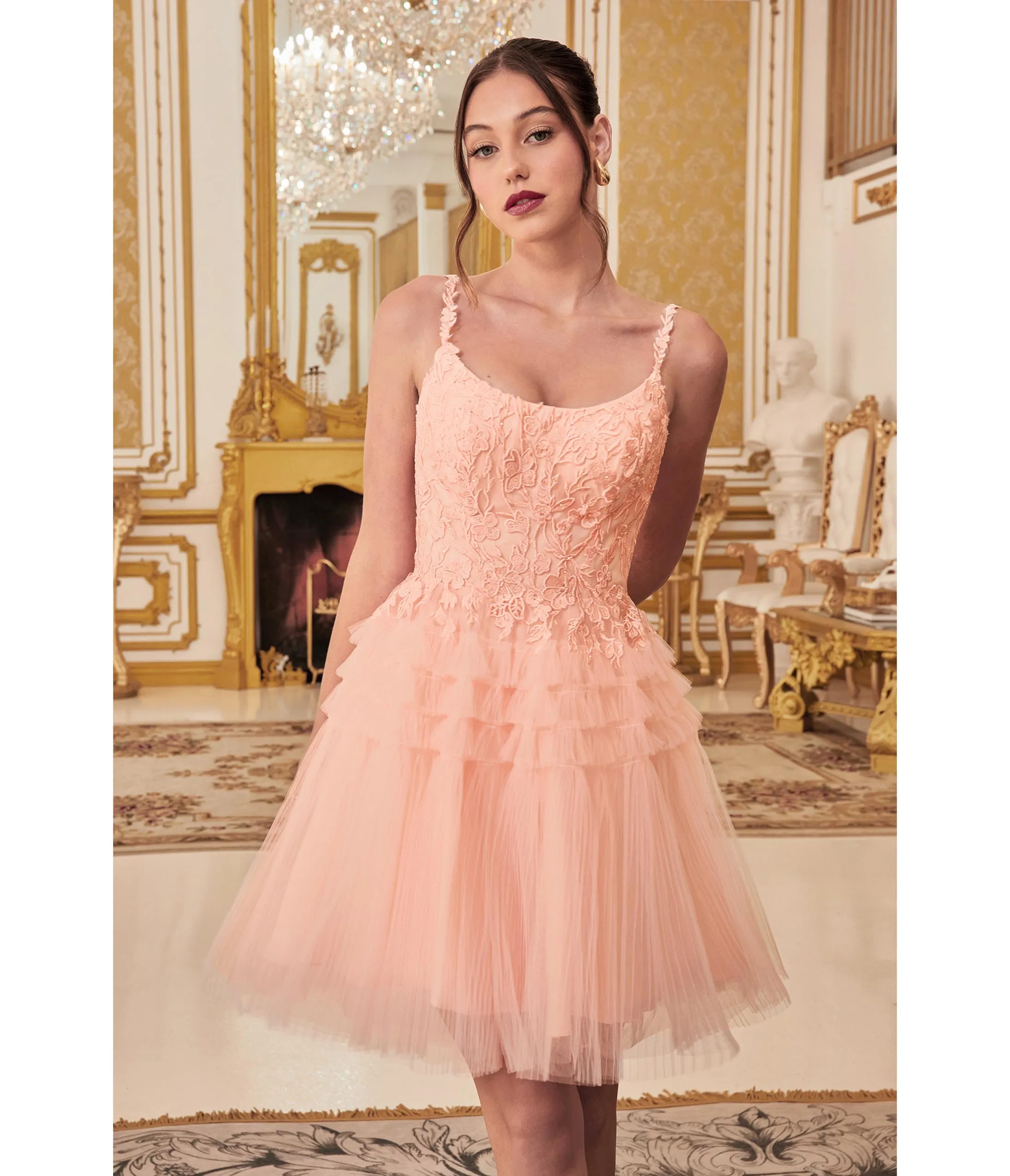 Cinderella Divine Blush Floral Applique & Tiered Tulle Cocktail Dress sold by Unique Vintage product image thumbnail 2