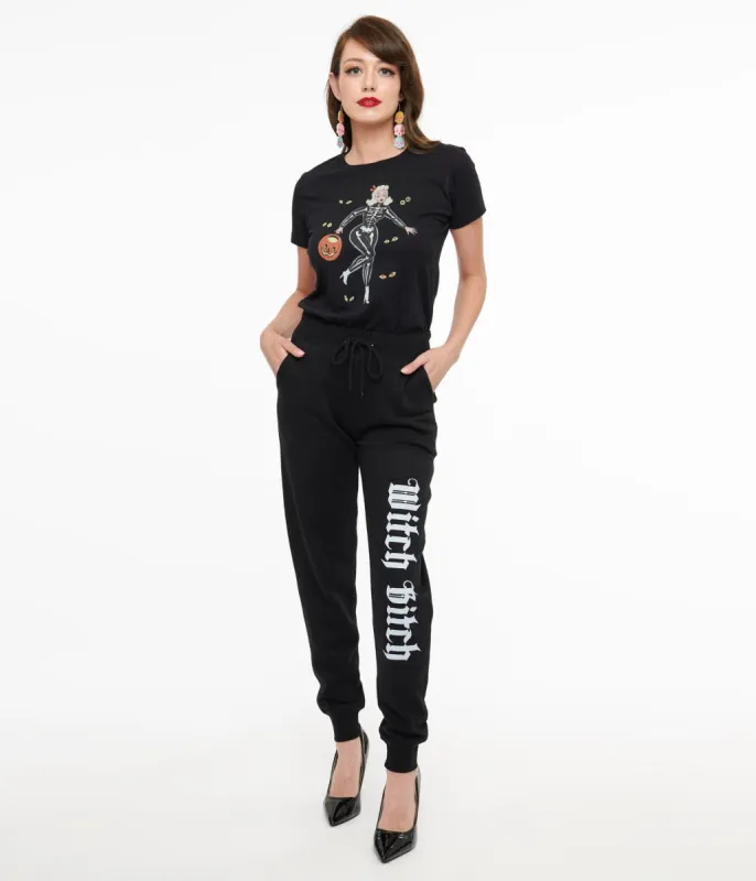 Black Witch Bitch Fleece Sweatpants sold by Unique Vintage