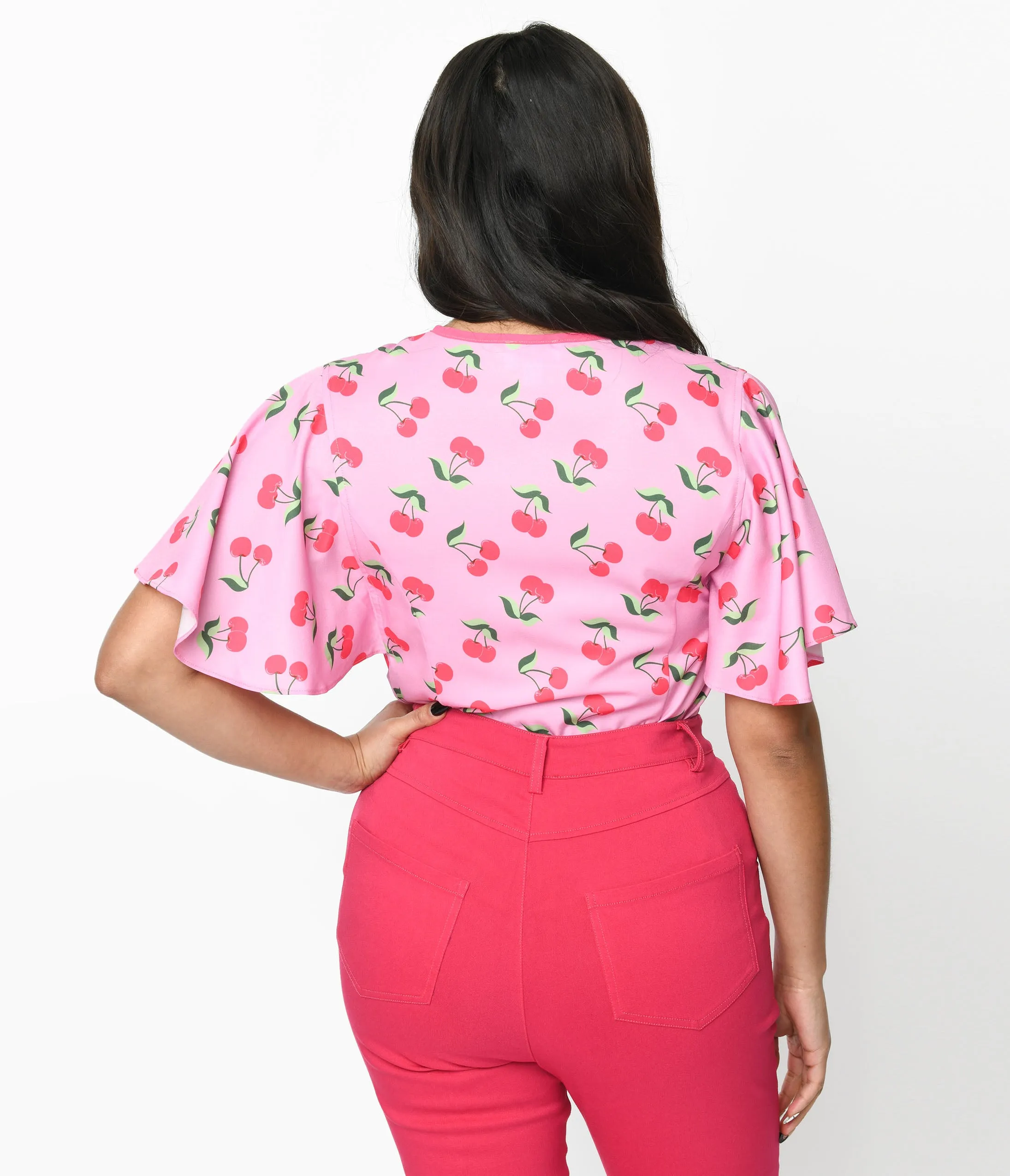 Unique Vintage 1940s Lavender & Hot Pink Cherry Cecilia Blouse sold by Unique Vintage product image thumbnail 3