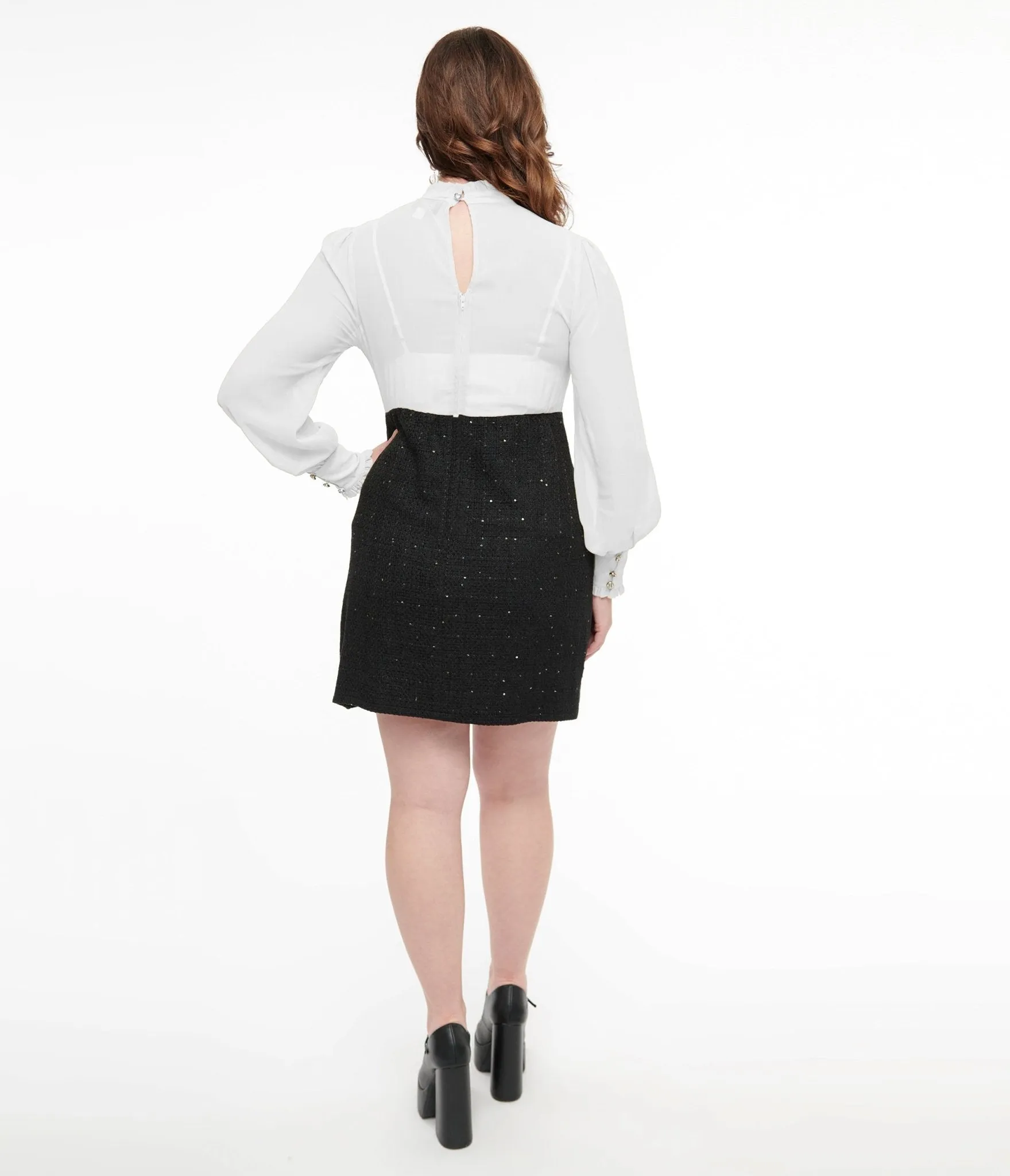 Smak Parlour 1960s Black & White Ruffle Neck A-Line Dress sold by Unique Vintage product image thumbnail 2