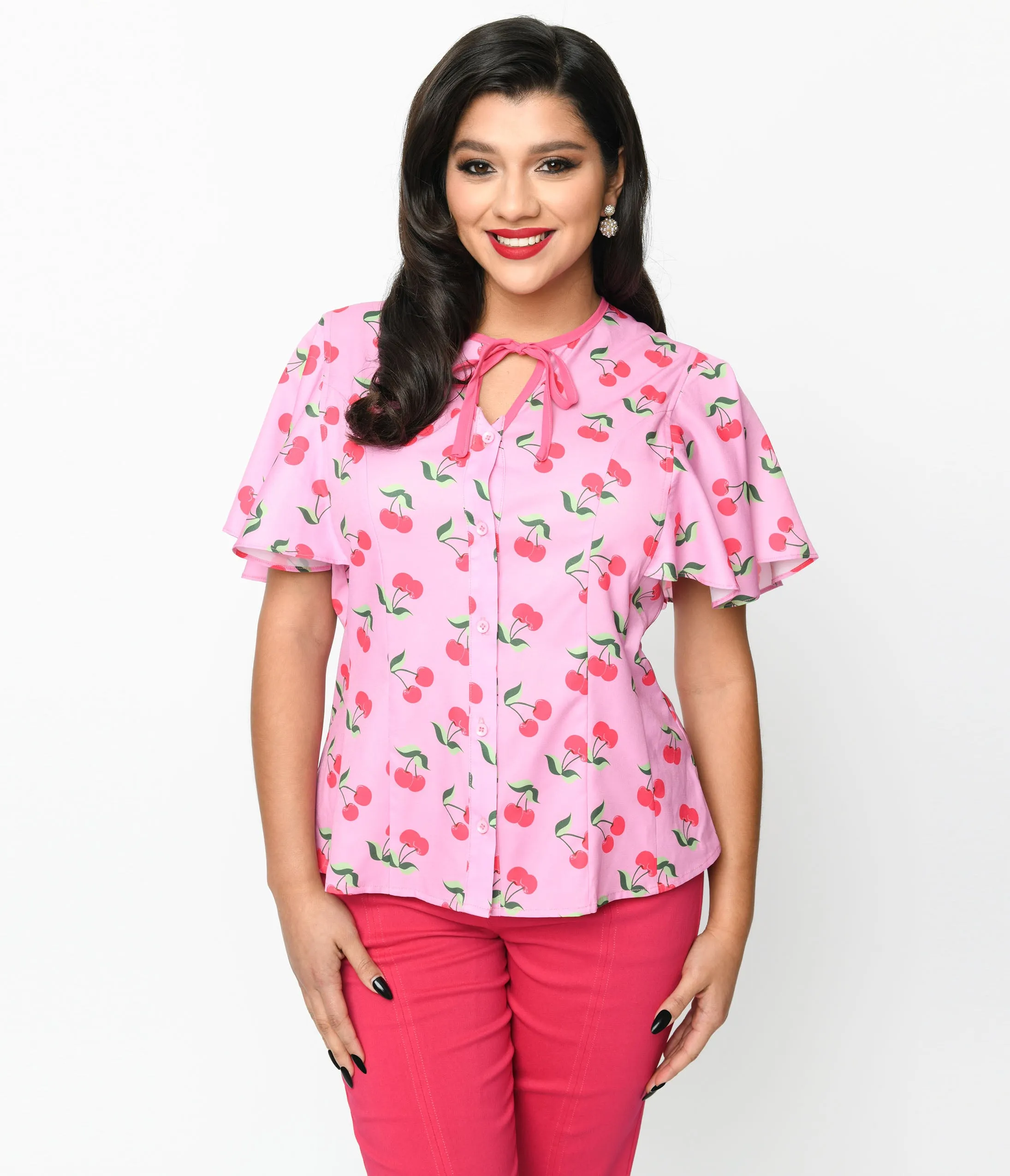 Unique Vintage 1940s Lavender & Hot Pink Cherry Cecilia Blouse sold by Unique Vintage product image thumbnail 2