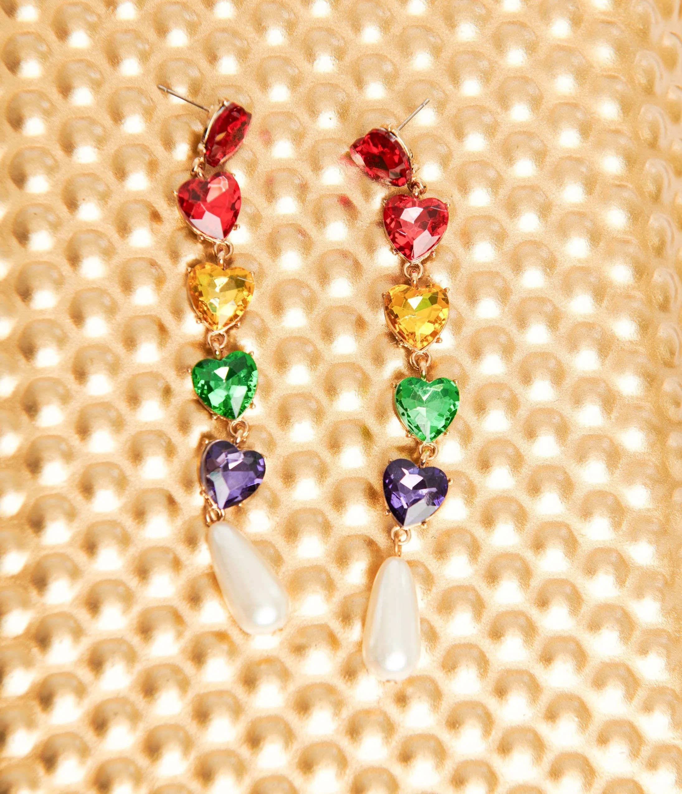 Rainbow Heart & Faux Pearl Drop Earrings sold by Unique Vintage product image thumbnail 2