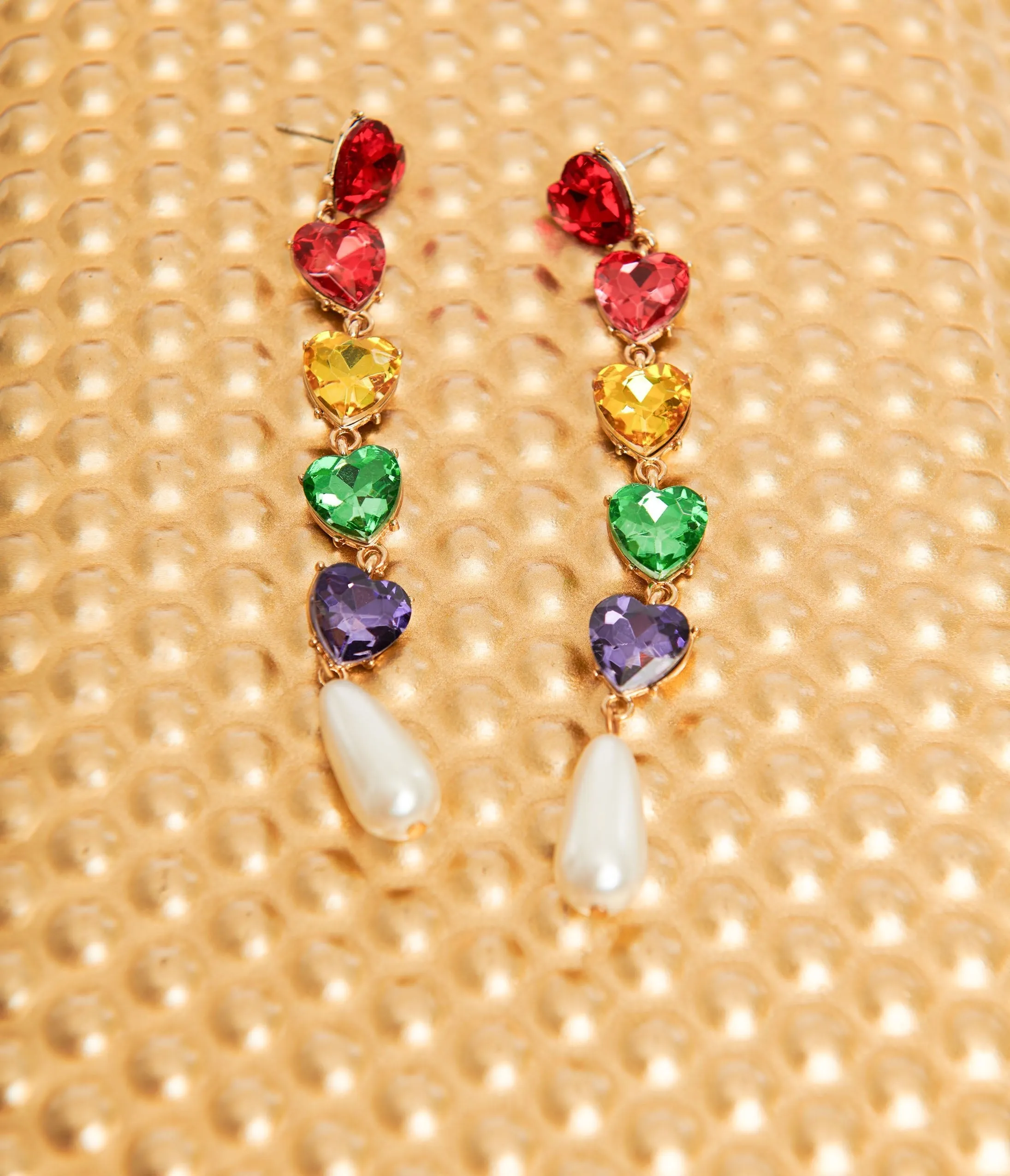Rainbow Heart & Faux Pearl Drop Earrings sold by Unique Vintage product image thumbnail 3