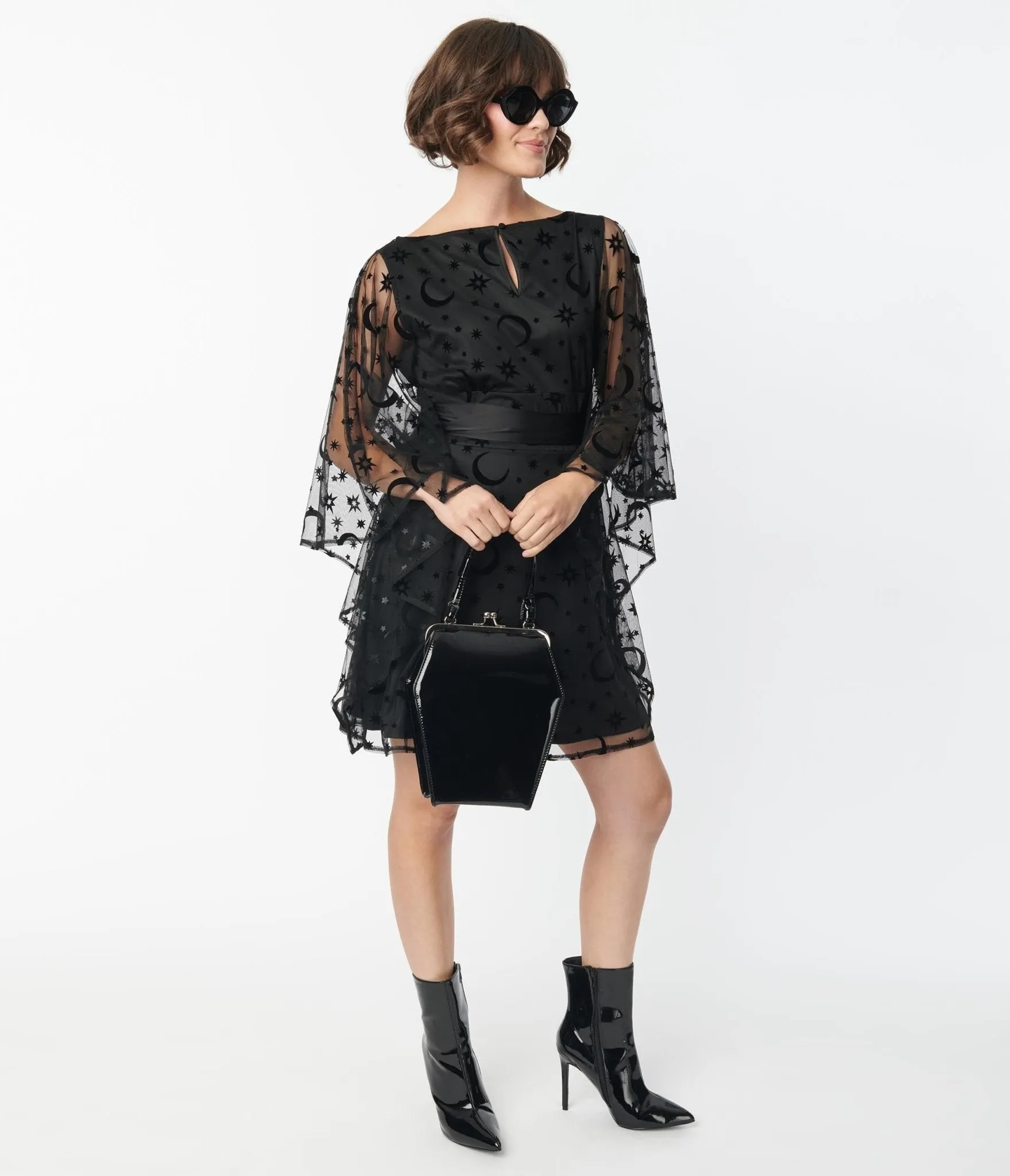 Smak Parlour Black Mesh Moon & Stars Social Climber Caftan sold by Unique Vintage product image thumbnail 4