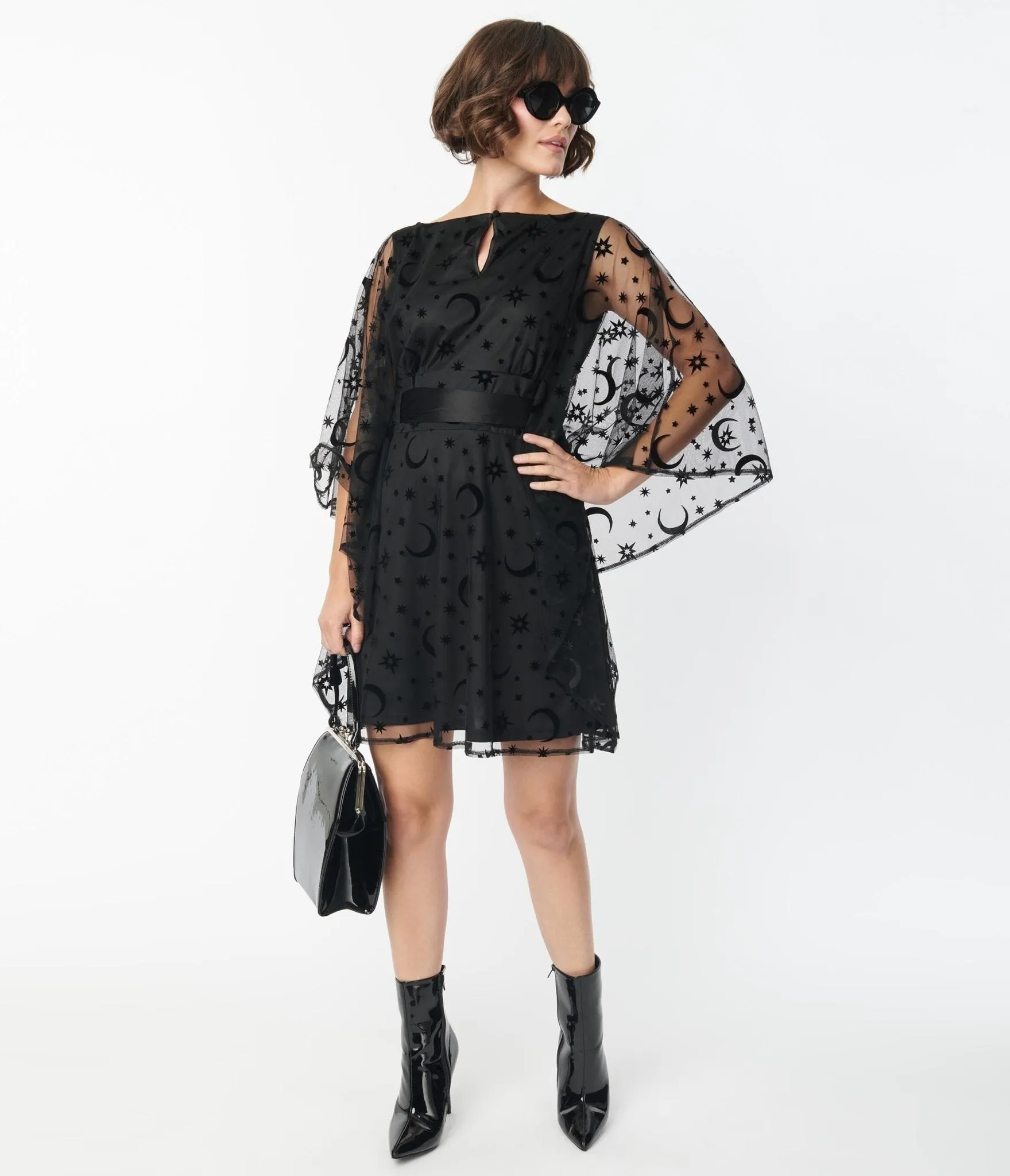 Smak Parlour Black Mesh Moon & Stars Social Climber Caftan sold by Unique Vintage