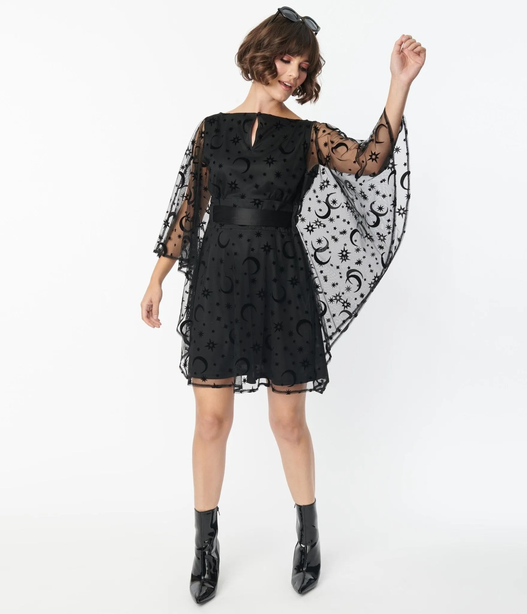 Smak Parlour Black Mesh Moon & Stars Social Climber Caftan sold by Unique Vintage product image thumbnail 5