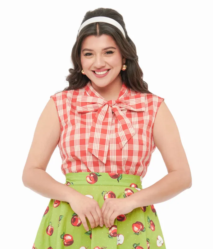 Retrolicious 1950s Red & White Gingham Cotton Bow Top sold by Unique Vintage