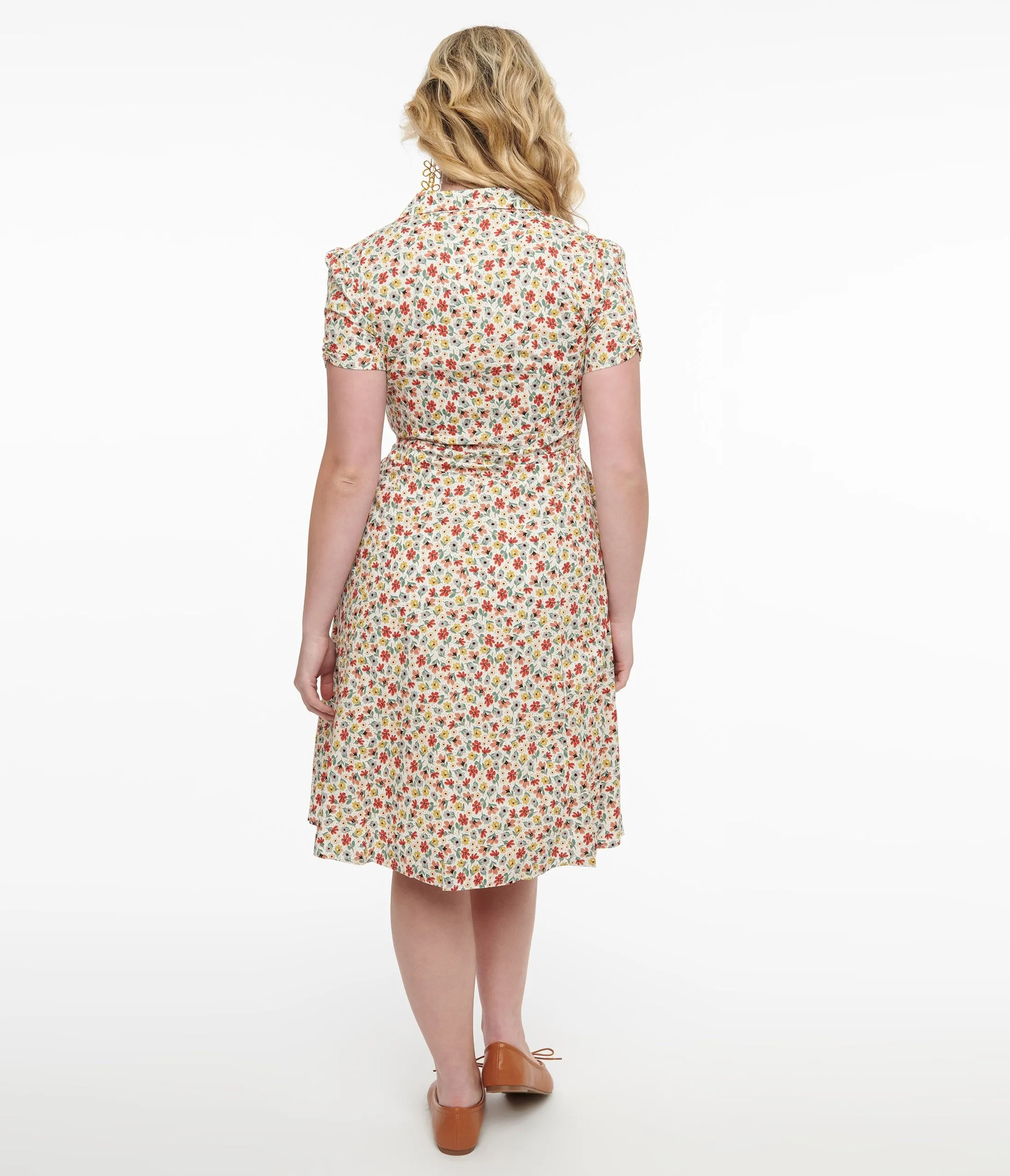 1950s Cream & Multicolor Floral Fit & Flare Dress sold by Unique Vintage product image thumbnail 2