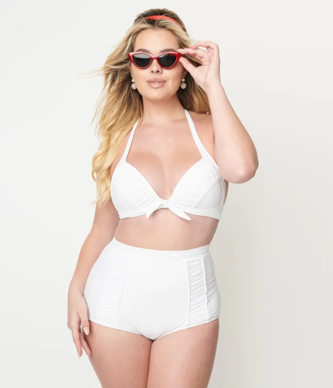 Unique Vintage White Halter Swim Top sold by Unique Vintage