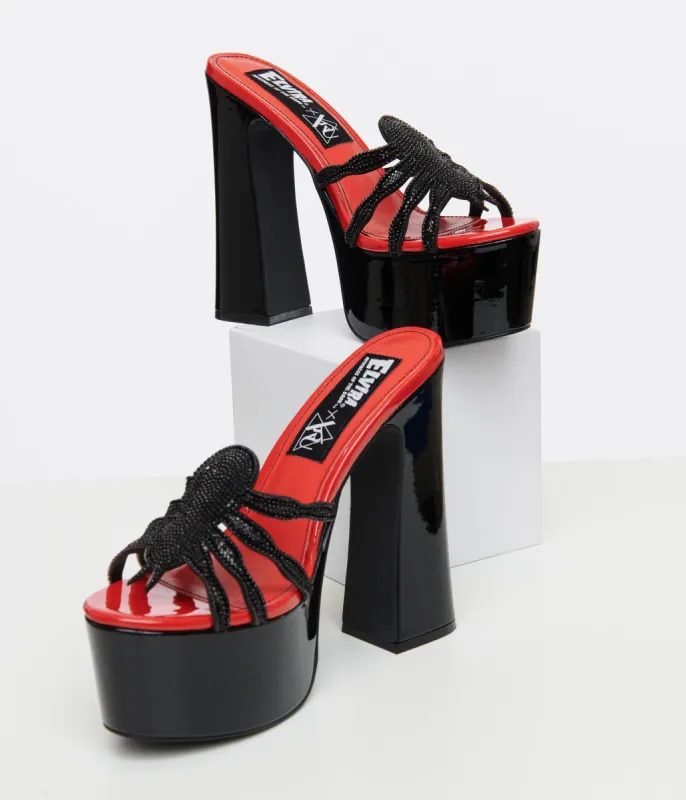 Red & Black Spider Elvira Pumps sold by Unique Vintage