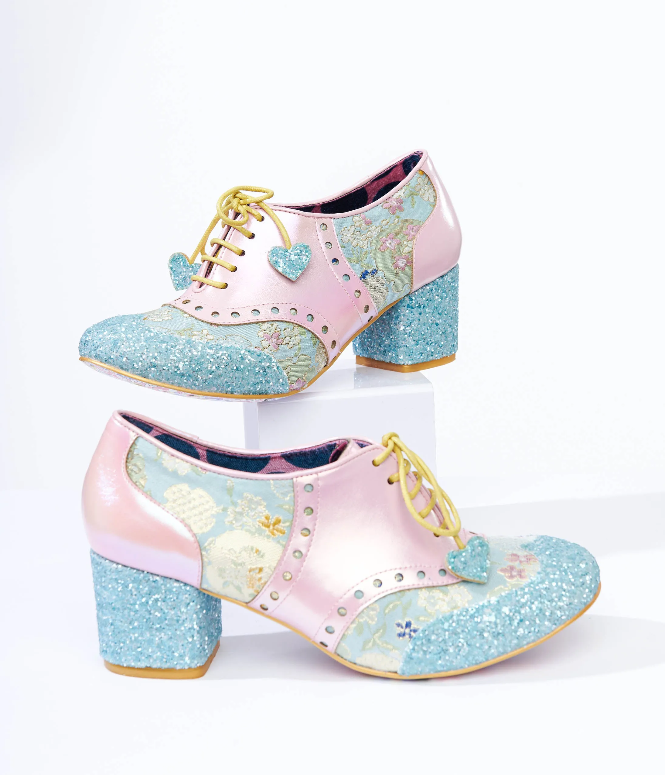 Irregular Choice Pale Blue & Pink Pastel Lace Up Block Heels sold by Unique Vintage product image thumbnail 3
