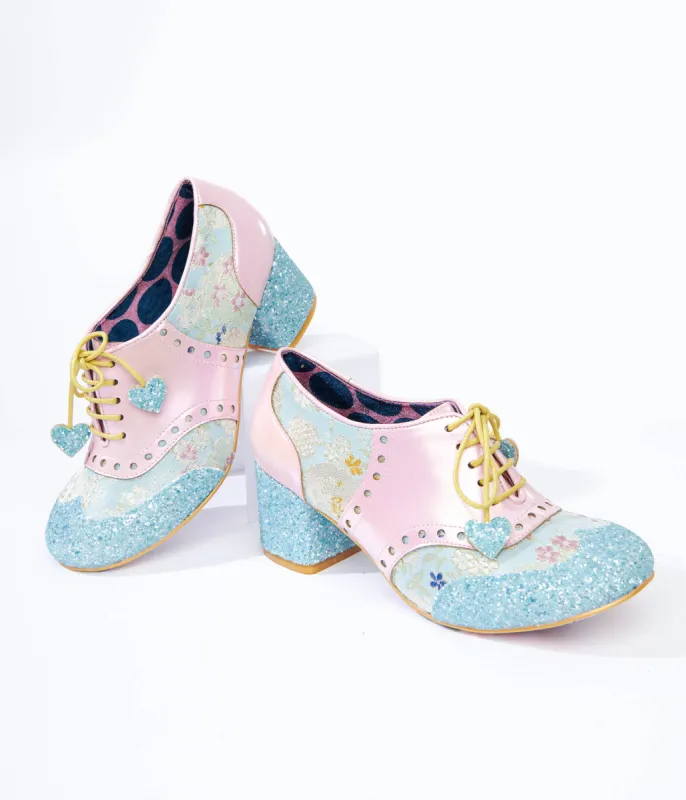 Irregular Choice Pale Blue & Pink Pastel Lace Up Block Heels sold by Unique Vintage