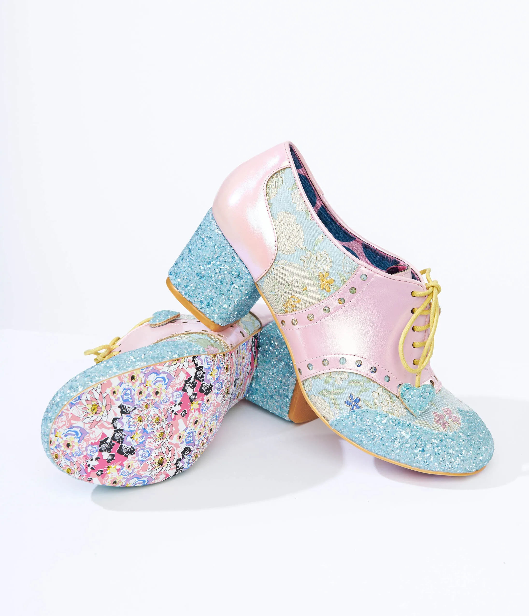 Irregular Choice Pale Blue & Pink Pastel Lace Up Block Heels sold by Unique Vintage product image thumbnail 2