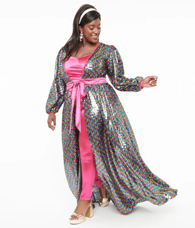 Unique Vintage Plus Size Rainbow Sequins Hollywood Duster sold by Unique Vintage