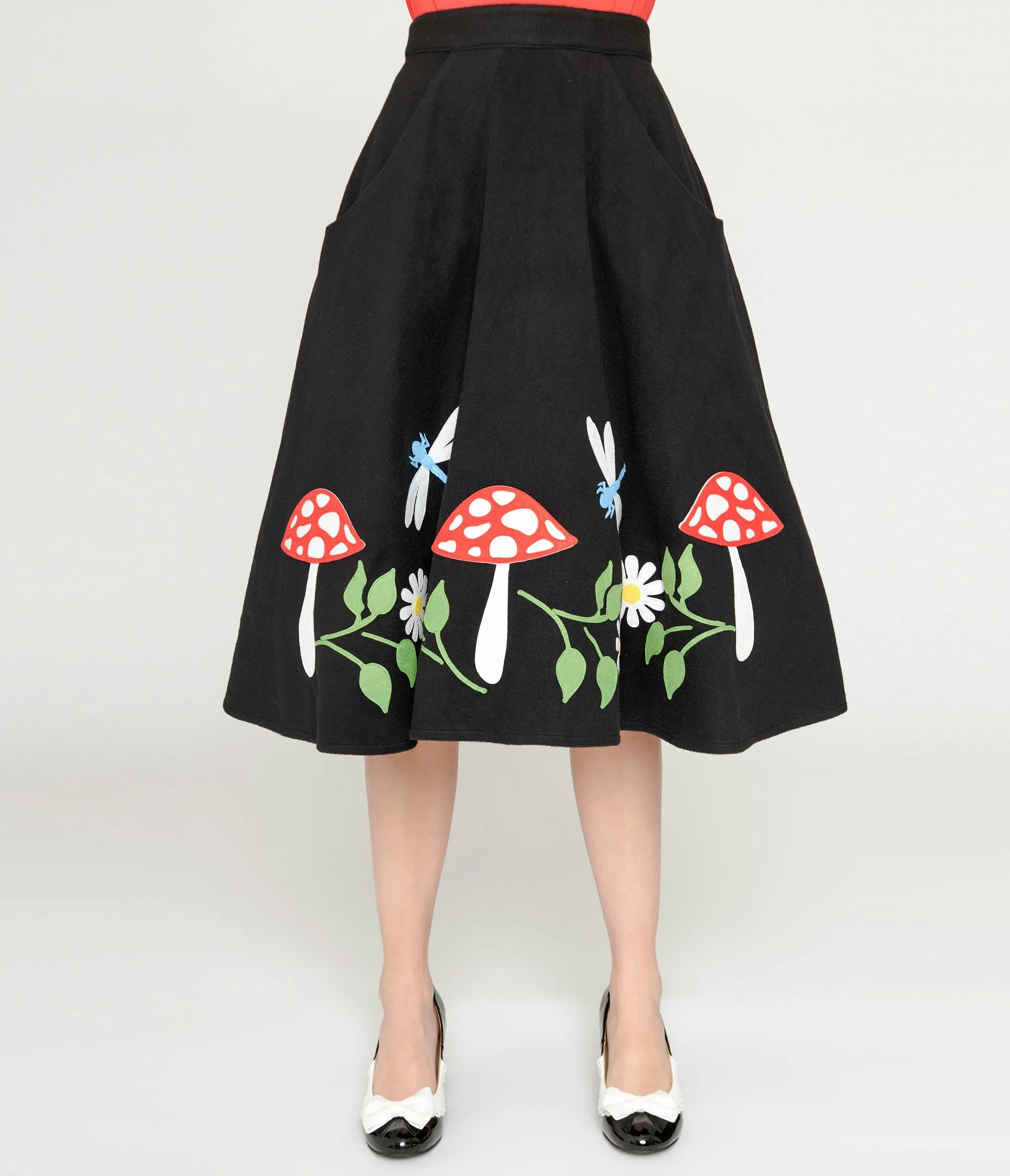 Unique Vintage Black & Mushroom Soda Shop Swing Skirt sold by Unique Vintage product image thumbnail 2