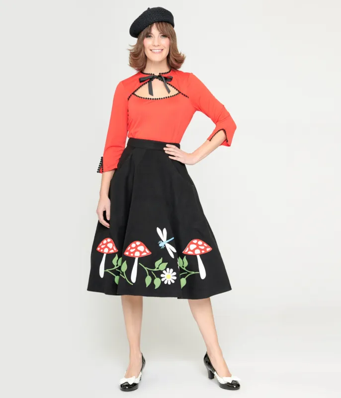 Unique Vintage Black & Mushroom Soda Shop Swing Skirt sold by Unique Vintage