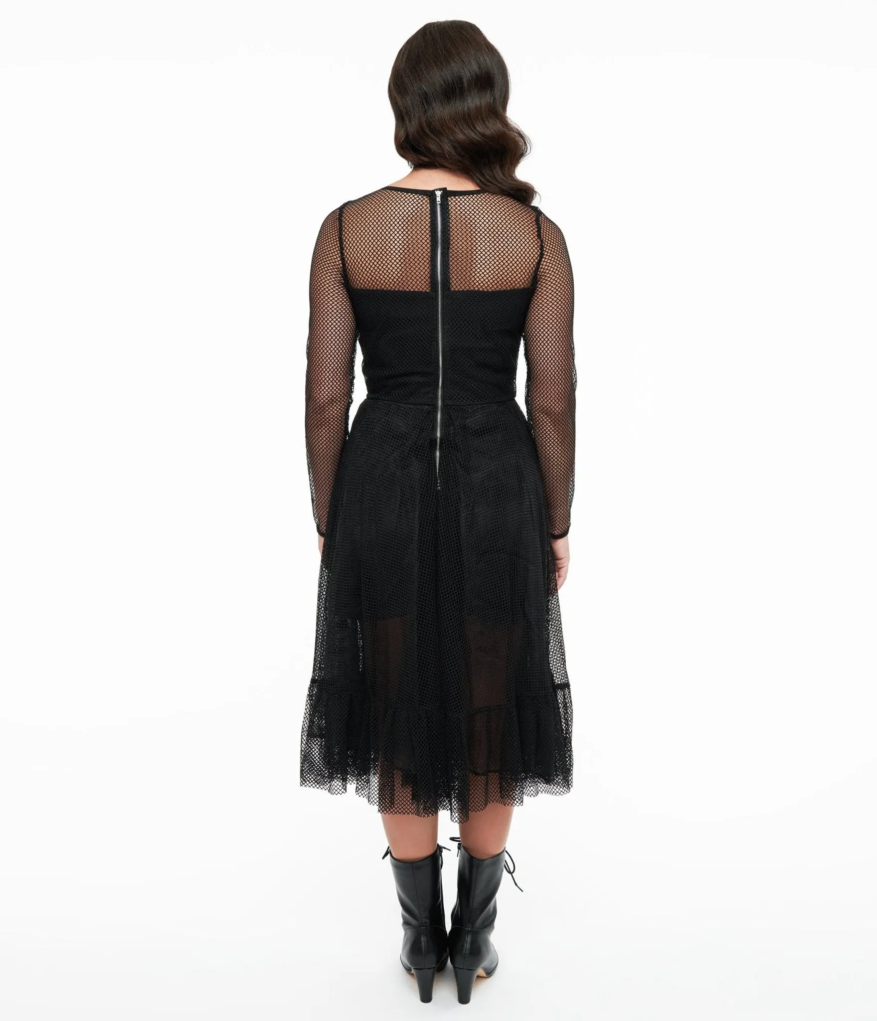 Black Fishnet Ruffle Dress & Built-in Romper sold by Unique Vintage product image thumbnail 2