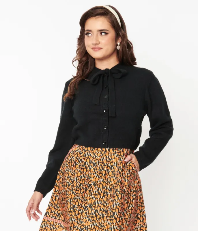 Black Bow Cropped Knit Cardigan sold by Unique Vintage