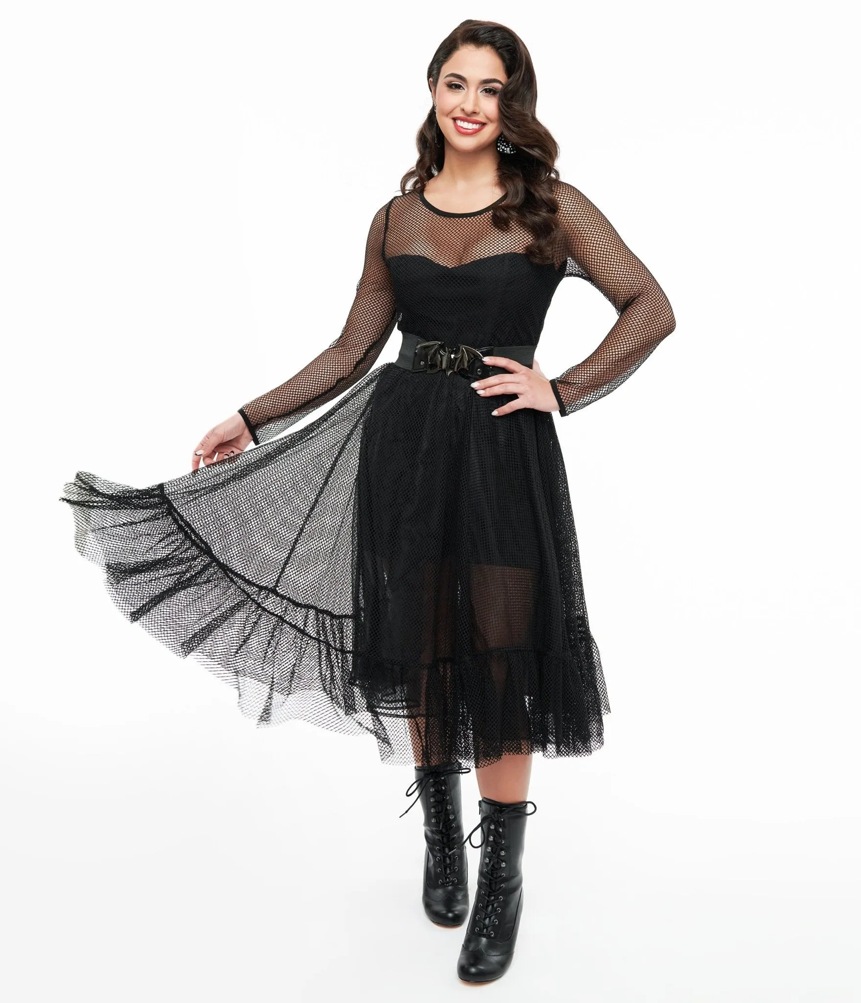 Black Fishnet Ruffle Dress & Built-in Romper sold by Unique Vintage product image thumbnail 3