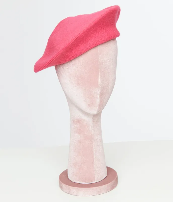 1960s Hot Pink Stretch Beret sold by Unique Vintage