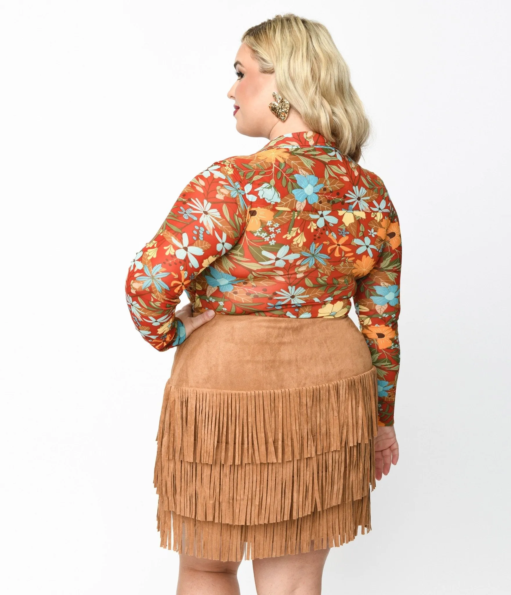 Plus Size Red & Multicolor Floral Collared Surplice Bodysuit sold by Unique Vintage product image thumbnail 3