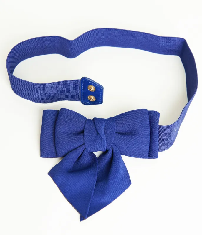 Royal Blue Elastic Bow Belt sold by Unique Vintage