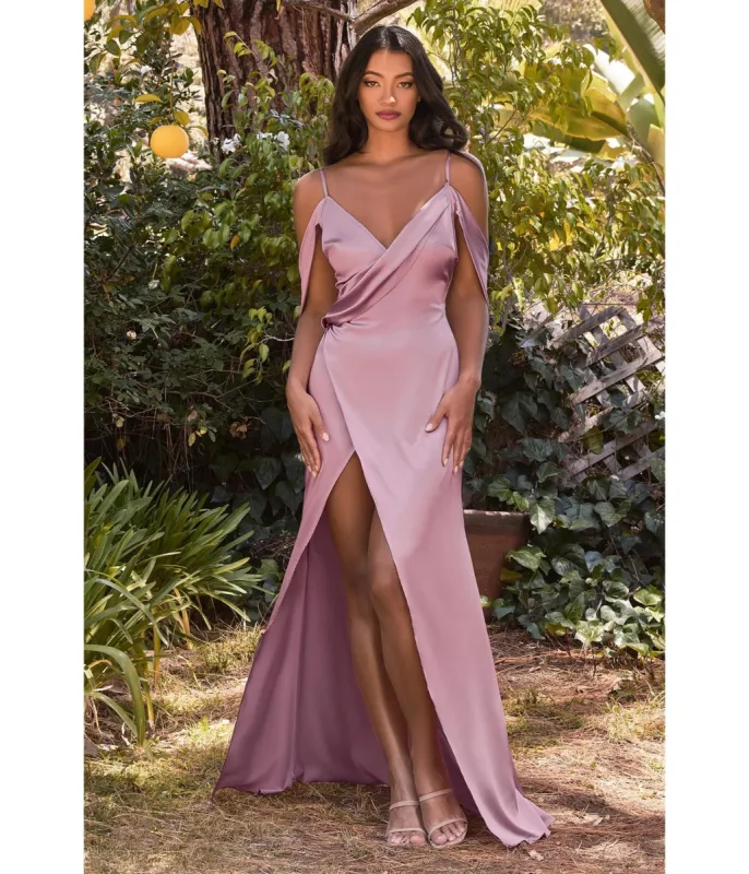 Cinderella Divine  Mauve Satin Draped Cowl Back Bridesmaid Dress sold by Unique Vintage
