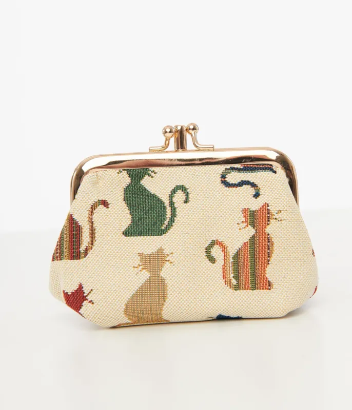 1950s Cheeky Cat Woven Coin Purse sold by Unique Vintage