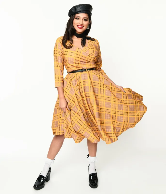 Mustard Yellow Plaid Kacee Swing Dress sold by Unique Vintage