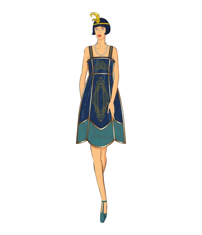 Unique Vintage 1920s Navy & Teal Deco Velvet Flapper Dress- Arriving This Fall sold by Unique Vintage