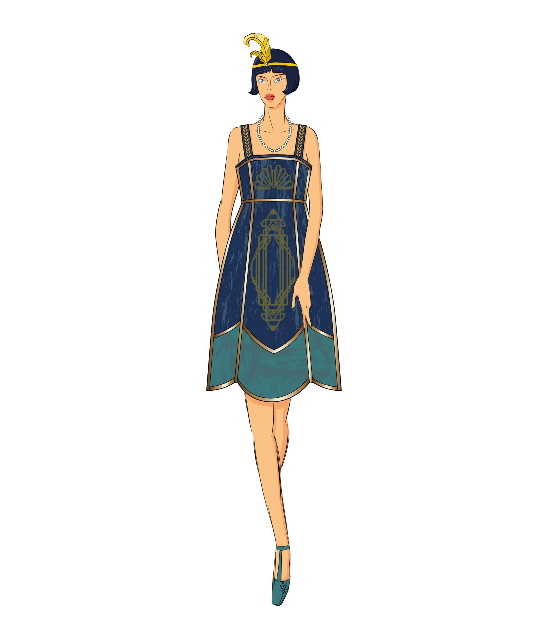 Unique Vintage 1920s Navy & Teal Deco Velvet Flapper Dress- Arriving This Fall sold by Unique Vintage
