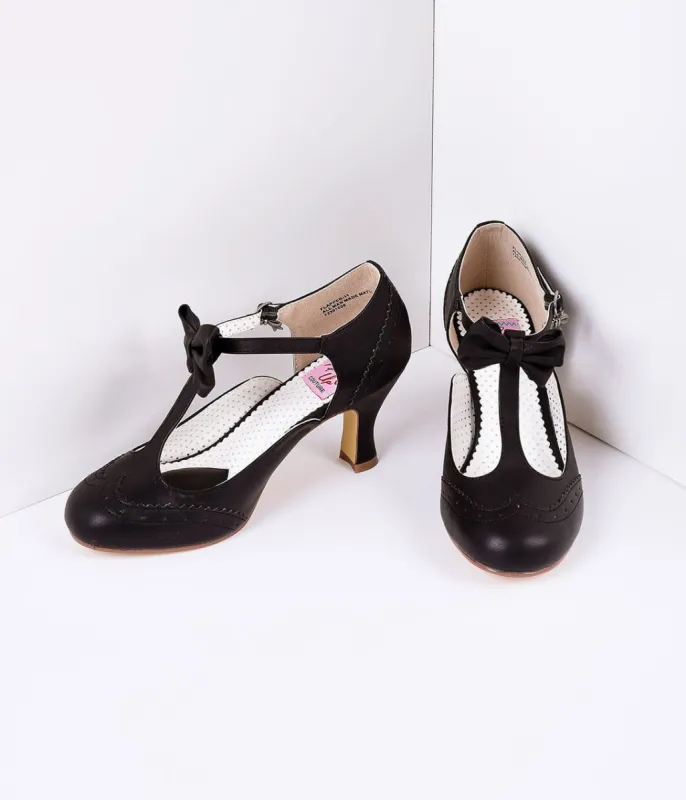 1940s Black Faux Leather Round Toe Kitten Heel sold by Unique Vintage