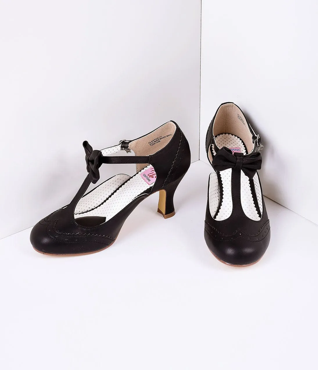 1940s Black Faux Leather Round Toe Kitten Heel sold by Unique Vintage