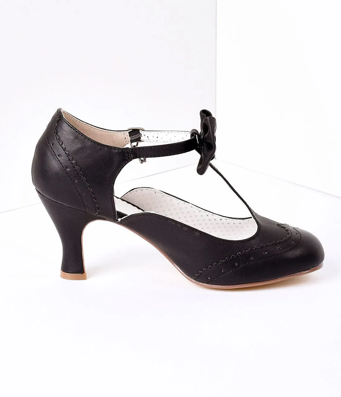 1940s Black Faux Leather Round Toe Kitten Heel sold by Unique Vintage product image thumbnail 2