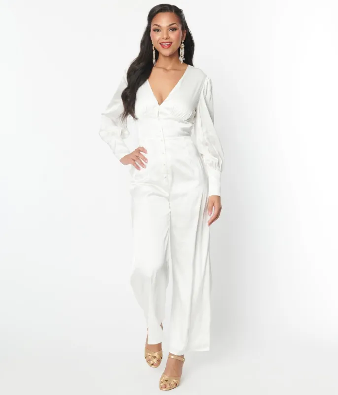 Ivory Satin Marina Jumpsuit sold by Unique Vintage