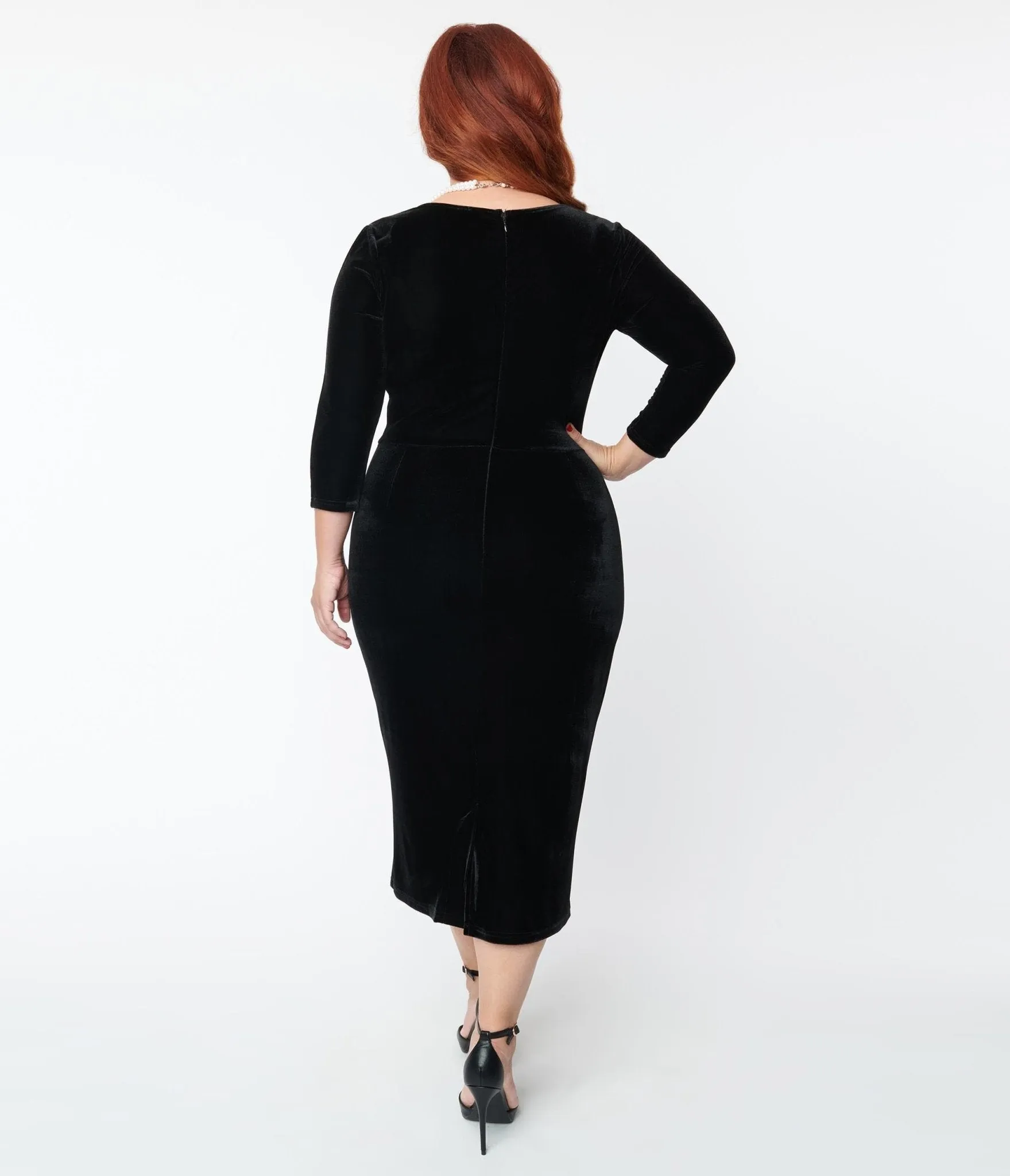 Unique Vintage Plus Size Black Velvet Sleeved Mod Wiggle Dress sold by Unique Vintage product image thumbnail 2