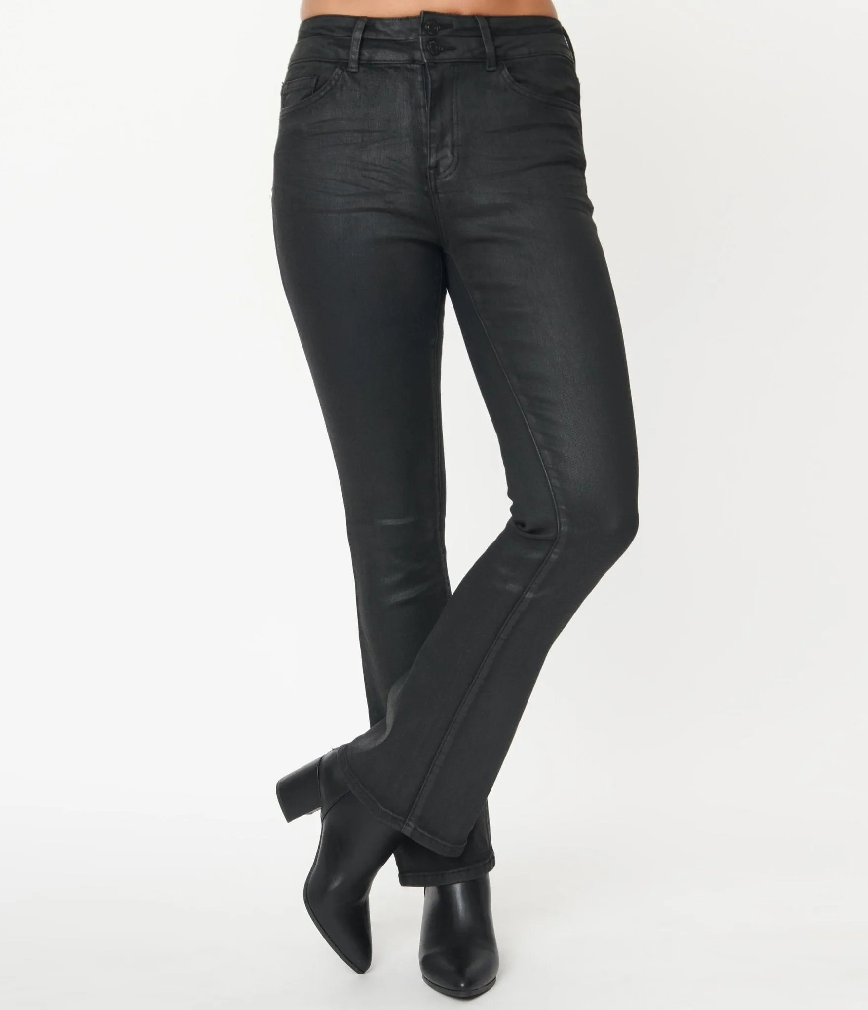 1970s Style Black High Rise Flare Jeans sold by Unique Vintage product image thumbnail 2