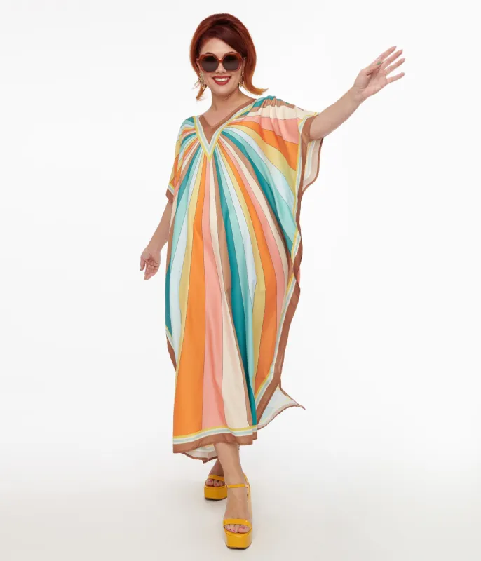 1970s Sun Stripes Caftan Coverup sold by Unique Vintage