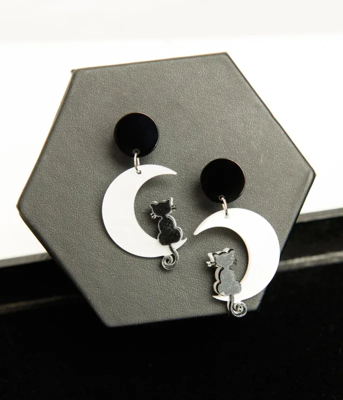 Black Moon Cat Acrylic Earrings sold by Unique Vintage