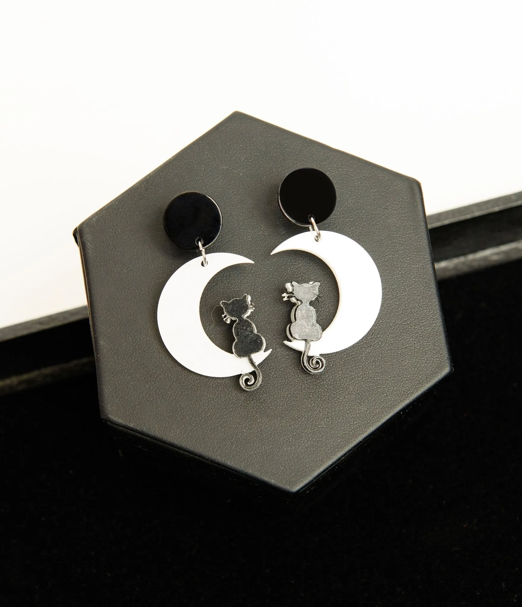 Black Moon Cat Acrylic Earrings sold by Unique Vintage product image thumbnail 3